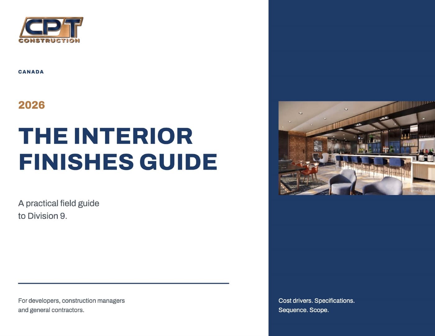 Cover of The Interior Finishes Guide 2026, featuring a Hyatt Place interior